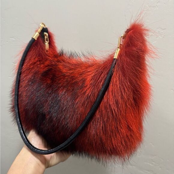 Burnt Orange Real Raccoo Fur Slouchy Bag/Hobo Bag/ Crossbody/Multi Use Style - Picture 14 of 16